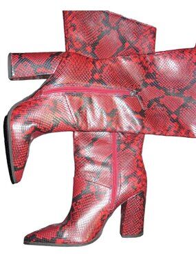 Jennifer Lopez JLO Doralee Red & Black Snakeskin Vegan Leather Tall Boots sz 7.5